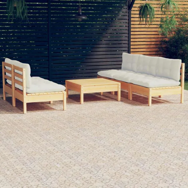 vidaXL 6-delige Loungeset met crèmekleurige kussens grenenhout, foto 2