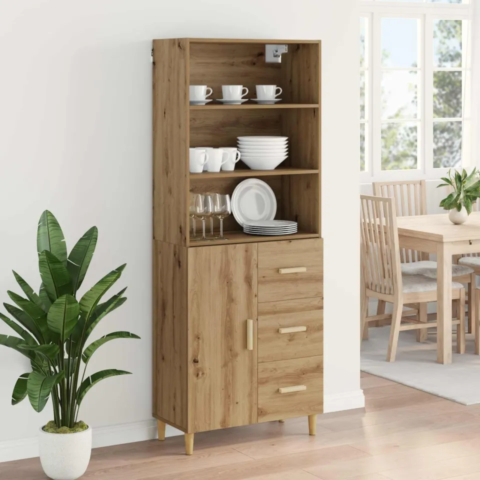 vidaXL Hoge kast Artisan Eiken 69,5 x 32,5 x 180 cm Bewerkt hout, foto 3