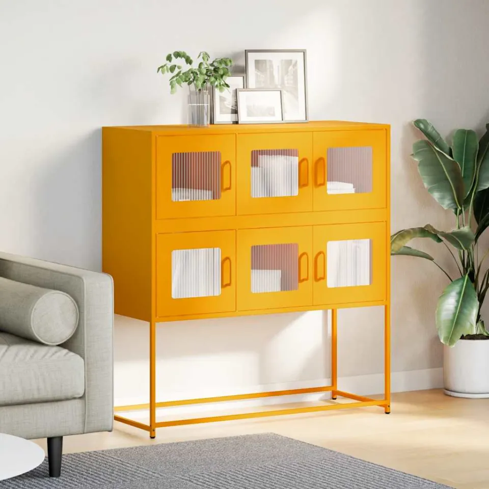vidaXL Dressoir 100,5x39x107 cm koudgewalst staal mosterdgeel, foto 2