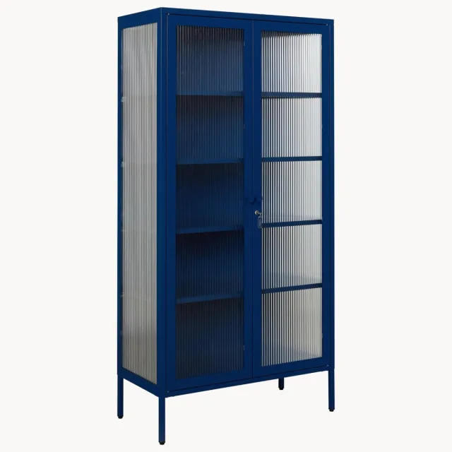 Mustard Made Metalen vitrinekast The Collector met geribbeld glas Blauw