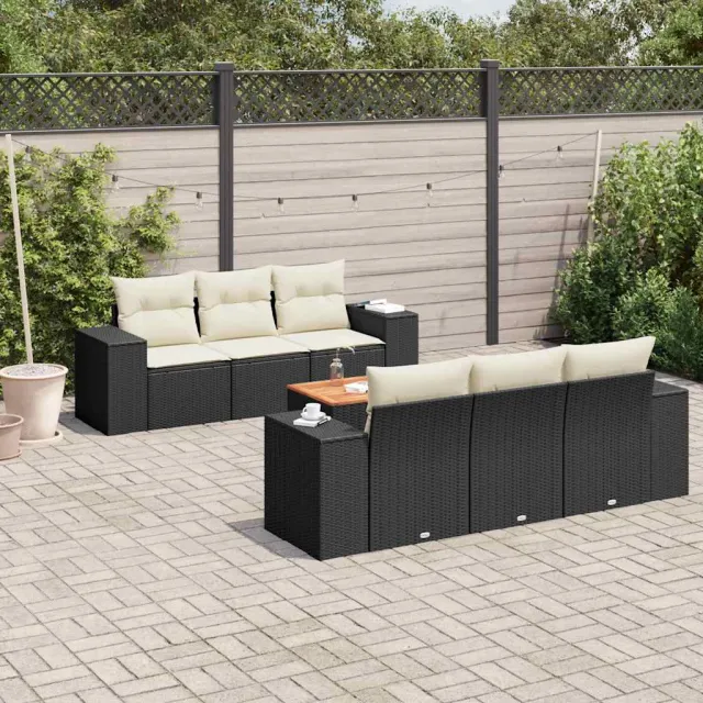vidaXL 7-delige Loungeset met kussens poly rattan zwart, foto 2