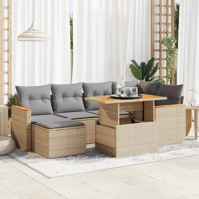 vidaXL 8-delige Loungeset met kussens poly rattan beige, foto 2