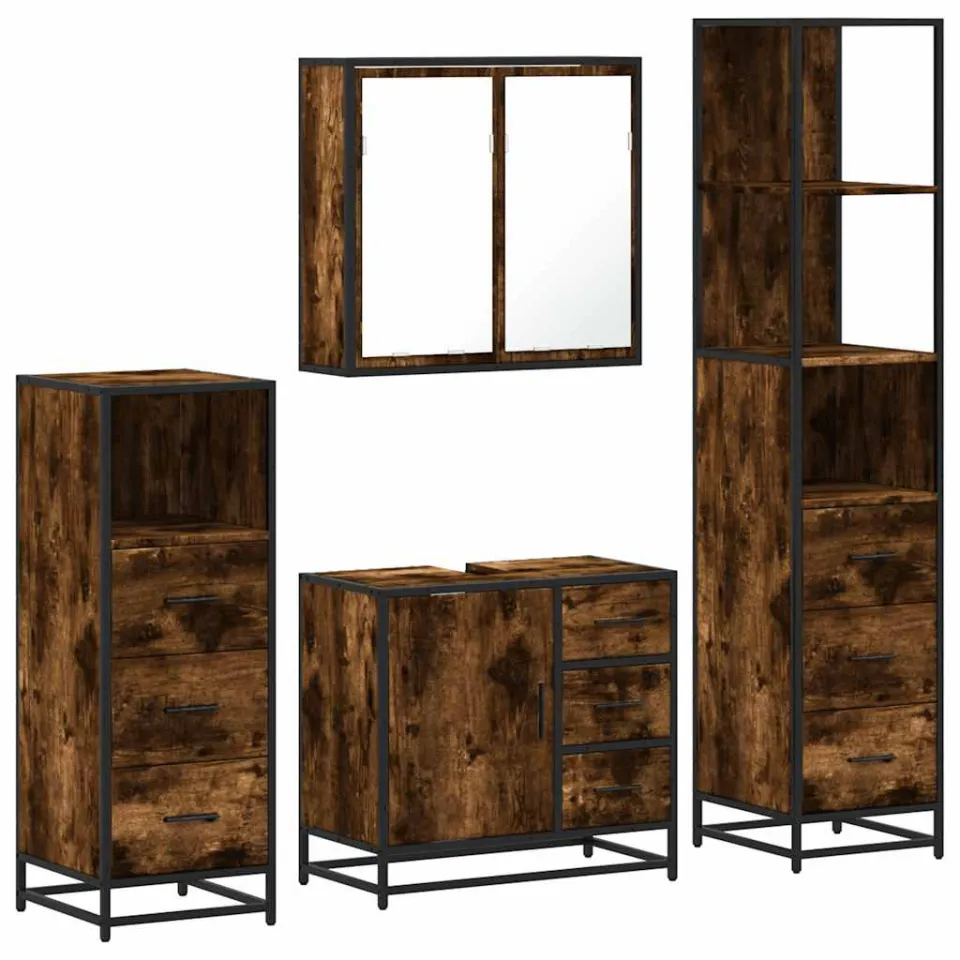 vidaXL 4-delige Badkamermeubelset bewerkt hout gerookt eikenkleurig, foto 3