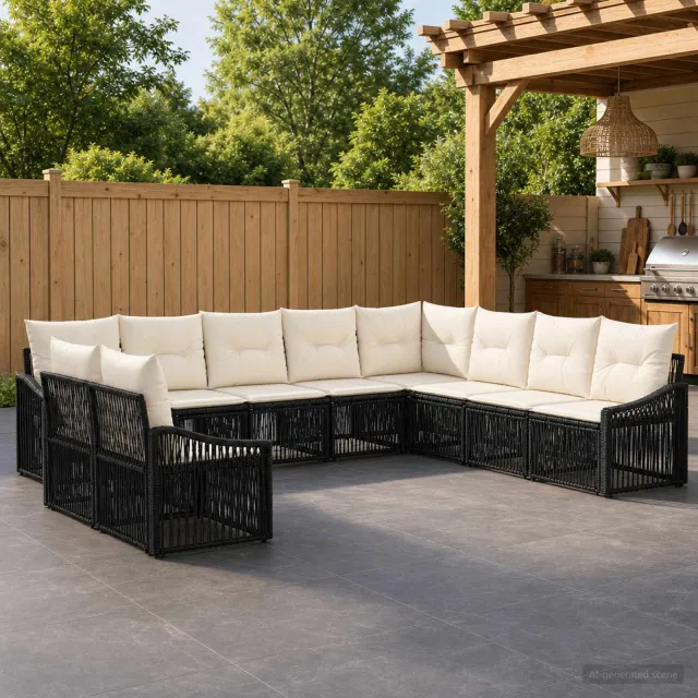 vidaXL Tuinbankenset 10 st 10-zits Zwart poly rattan, foto 2
