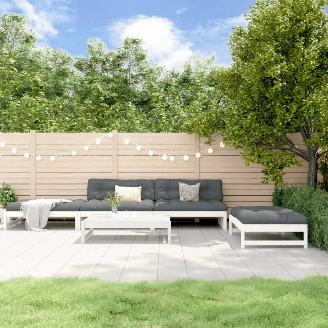 vidaXL 5-delige Loungeset met kussens massief hout wit, foto 2