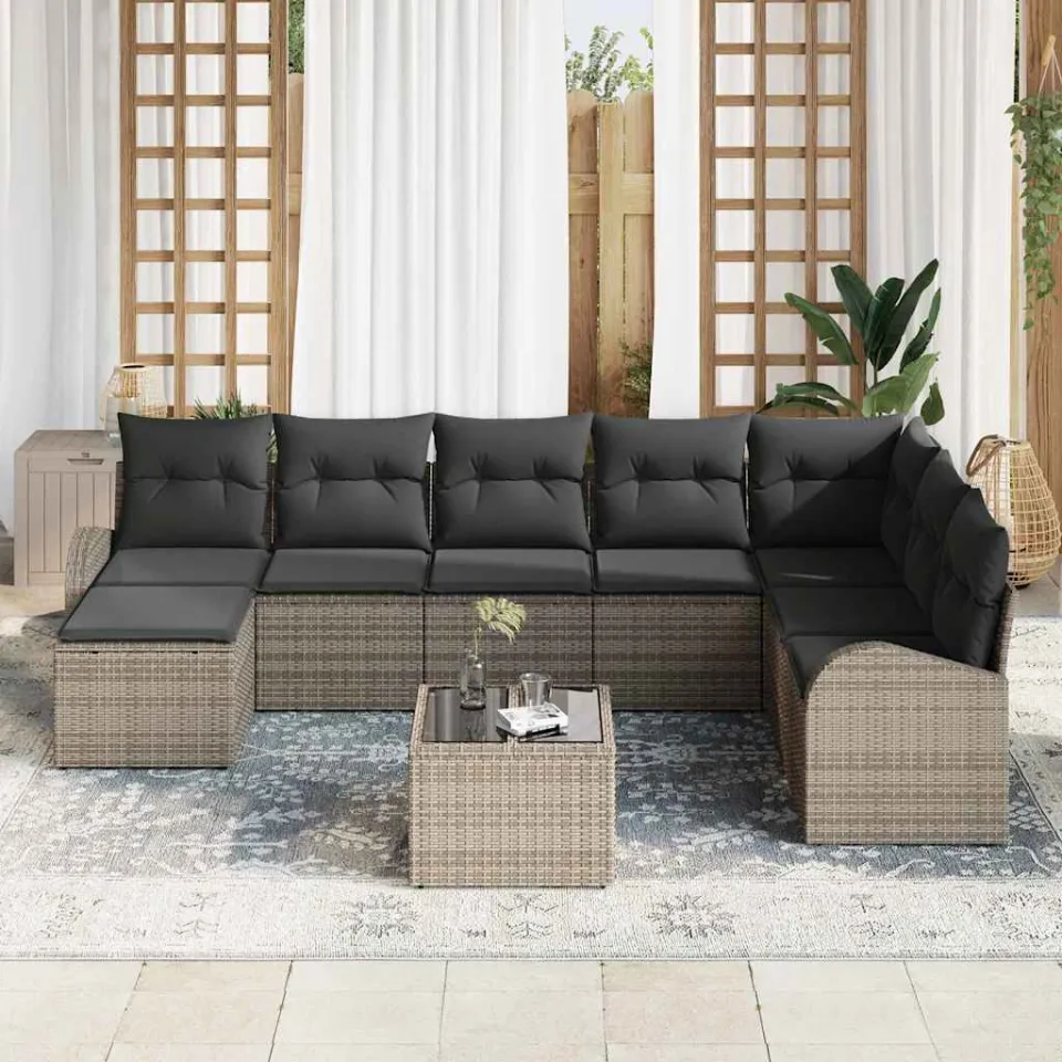 vidaXL Tuinbankenset 9 st Grijs poly rattan, foto 3