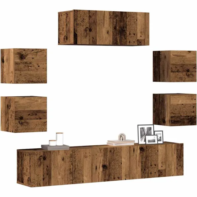 vidaXL 7-delig Tv-meubelset wandmontage bewerkt hout oud houtkleurig Bruin