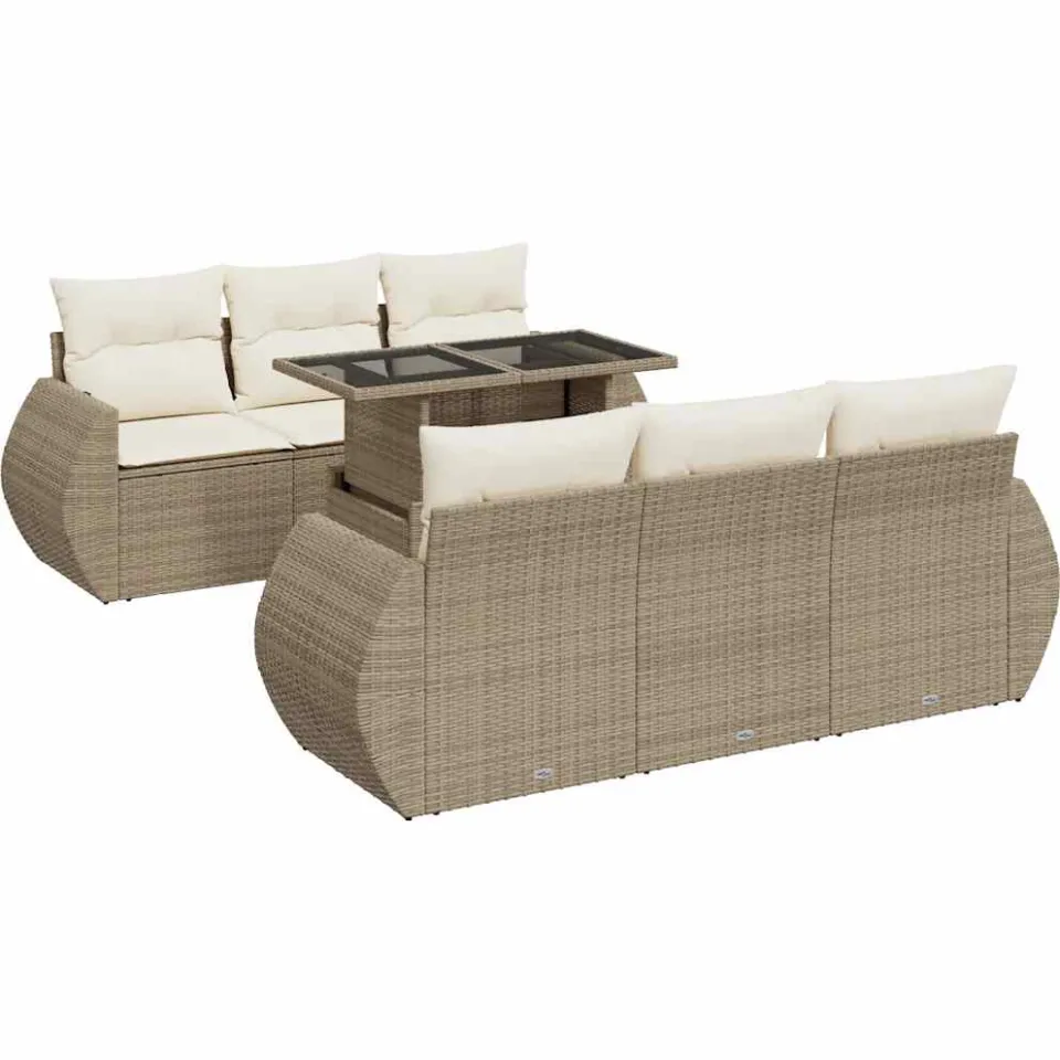 vidaXL 7-delige Loungeset met kussens poly rattan beige, foto 3