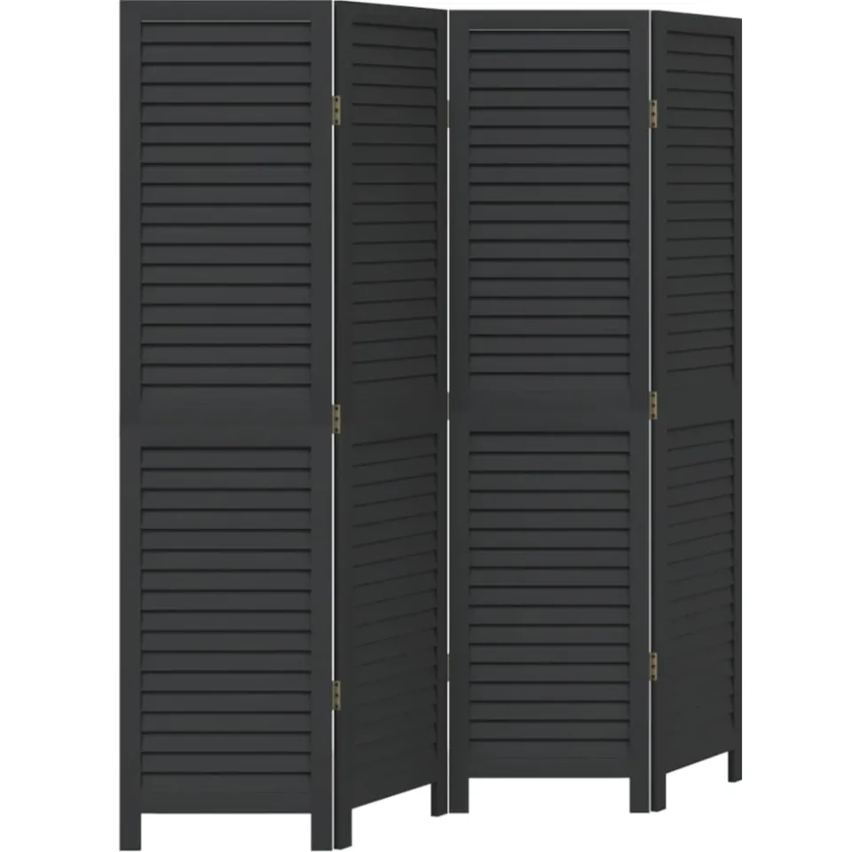 vidaXL Kamerscherm met 4 panelen massief paulowniahout zwart