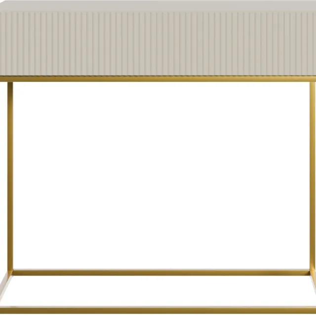 Selsey Veldio – Sidetable met lade en geribbelde front, greige met gouden poten, 90 cm