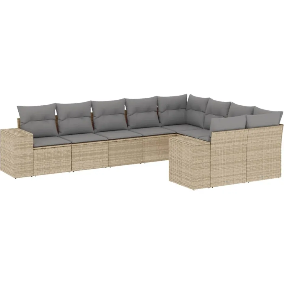 vidaXL 9-delige Loungeset met kussens poly rattan beige, foto 3