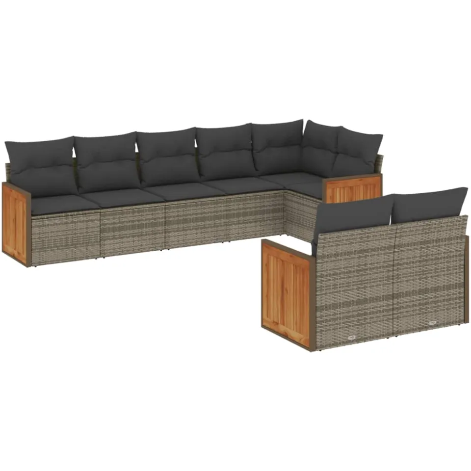 vidaXL 8-delige Loungeset met kussens poly rattan grijs, foto 3
