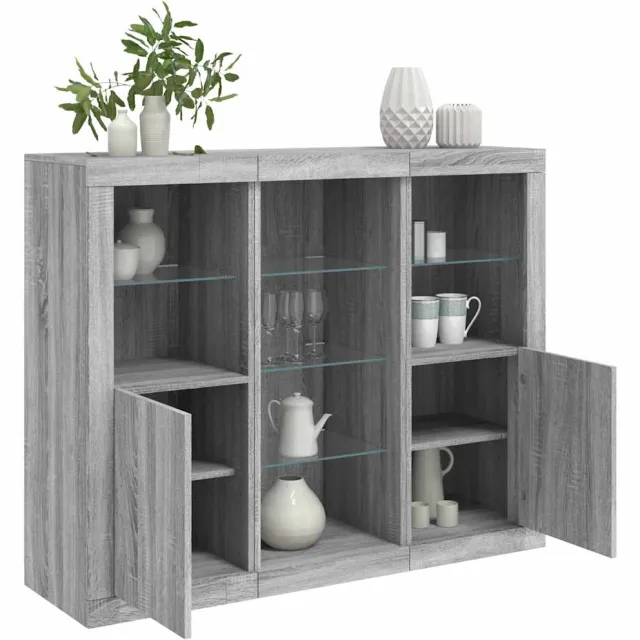 vidaXL Dressoirs met LED-verlichting 3 st bewerkt hout grijs sonoma