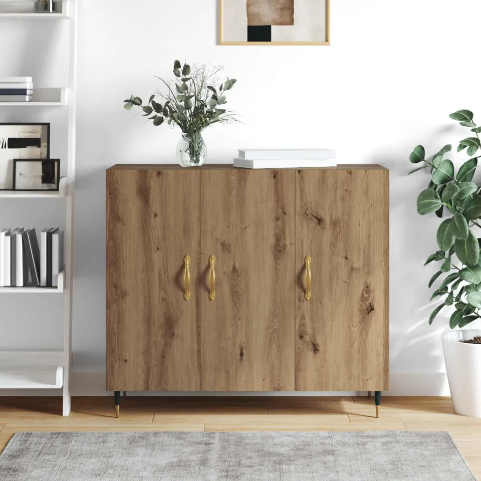 vidaXL Dressoir Artisan Eiken 90 x 34 x 80 cm Bewerkt hout, foto 3