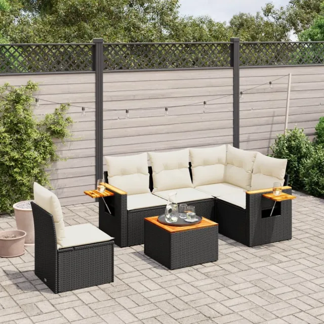 vidaXL 6-delige Loungeset met kussens poly rattan zwart, foto 2