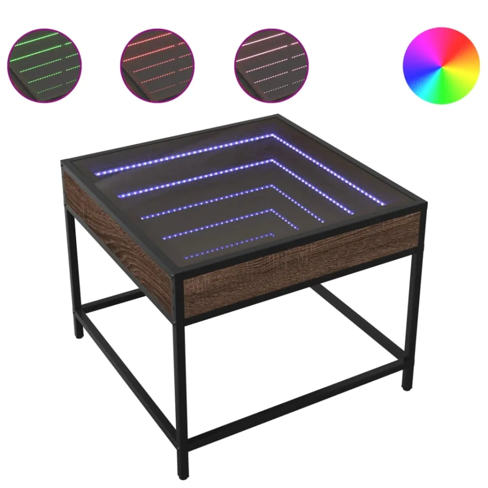 vidaXL Salontafel met Infinity LED 50x50x41 cm bruin eikenkleurig, foto 3