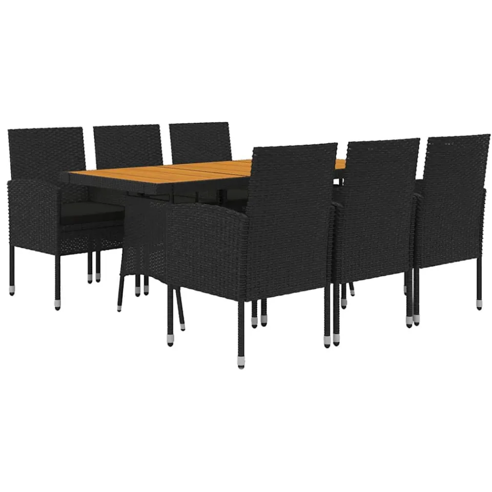 vidaXL 7-delige Tuinset poly rattan zwart