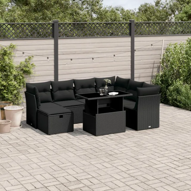 vidaXL 8-delige Loungeset met kussens poly rattan zwart, foto 2