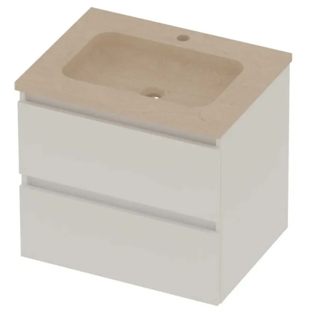 Basic-Line Rocky 46 Badmeubelset Hardsteen 1 Kraangat Greeploos 60x46x54 cm Mat White Sand Stone Beige