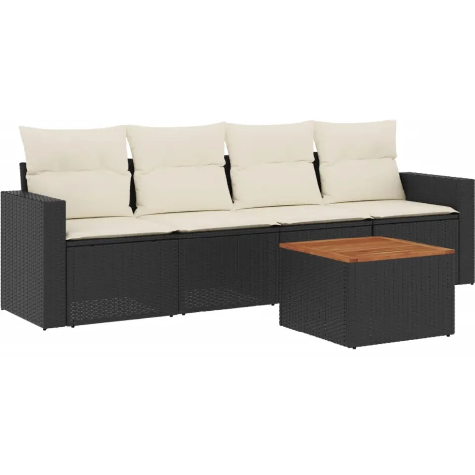vidaXL 5-delige Loungeset met kussens poly rattan zwart