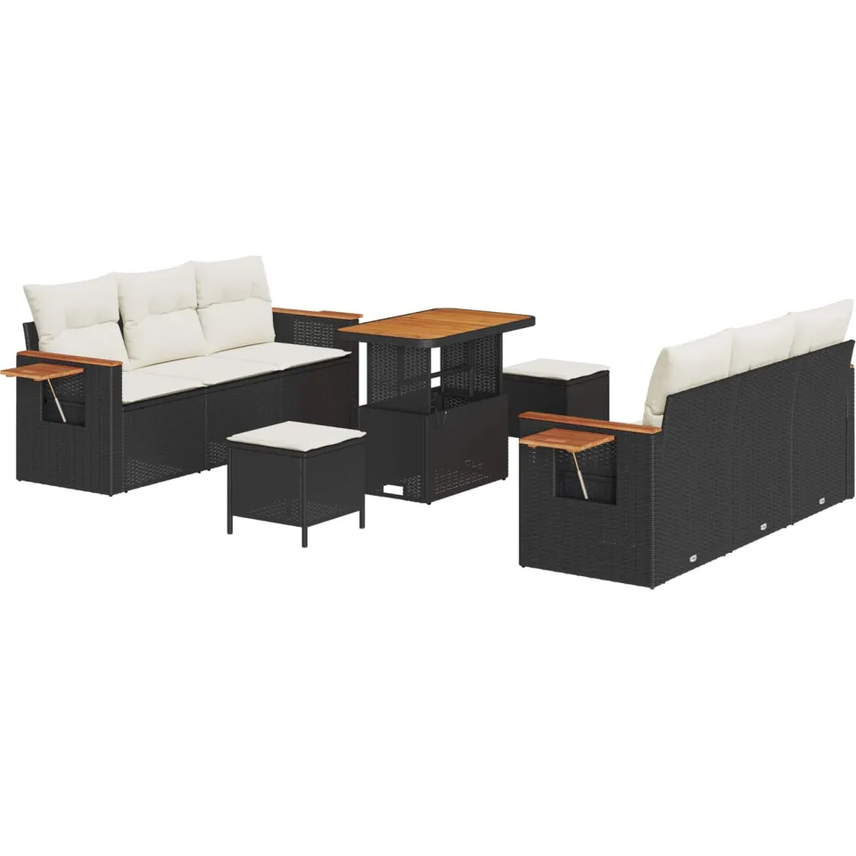 vidaXL Tuinbankenset 9 st Zwart poly rattan