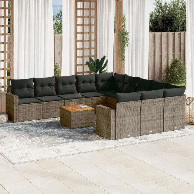 vidaXL 12-delige Loungeset met kussens poly rattan grijs, foto 2