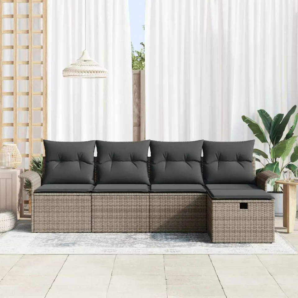vidaXL Tuin Sofa Set 5 st Poly riet lichtgrijs, foto 2