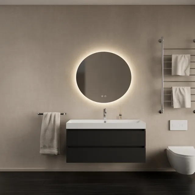 Gliss Design Badkamermeubelset Gliss Design Milan Met Lako Wastafel 100 cm Mat Zwart (Keuze Wastafel)