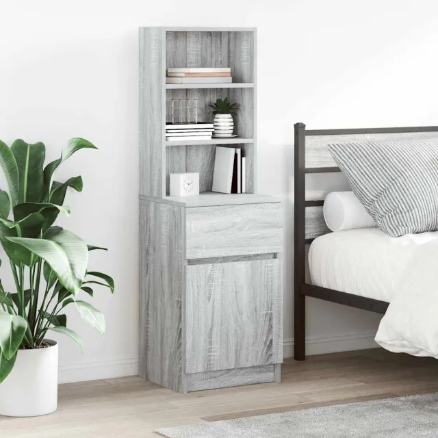 vidaXL Nachtkastje 39x35x125 cm bewerkt hout grijs sonoma eikenkleurig, foto 2