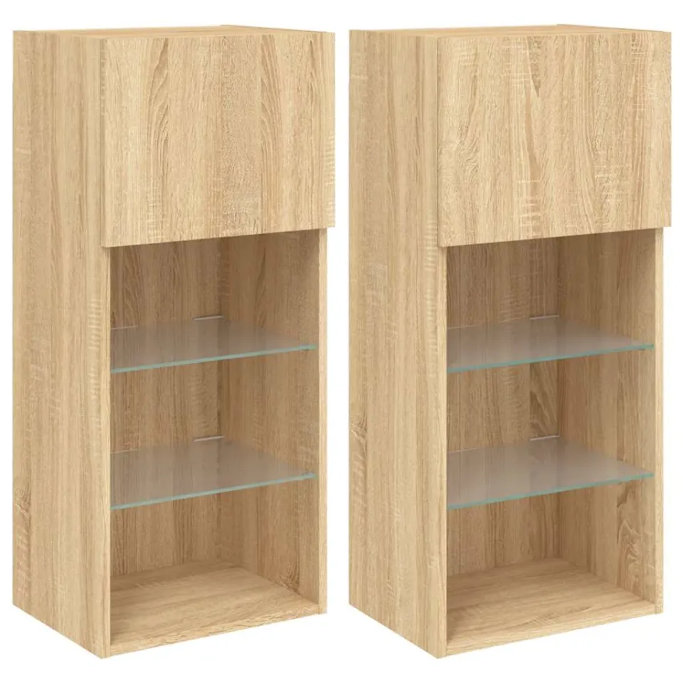 vidaXL Tv-meubels met LED-verlichting 2 st 40,5x30x90 cm sonoma eiken Bruin