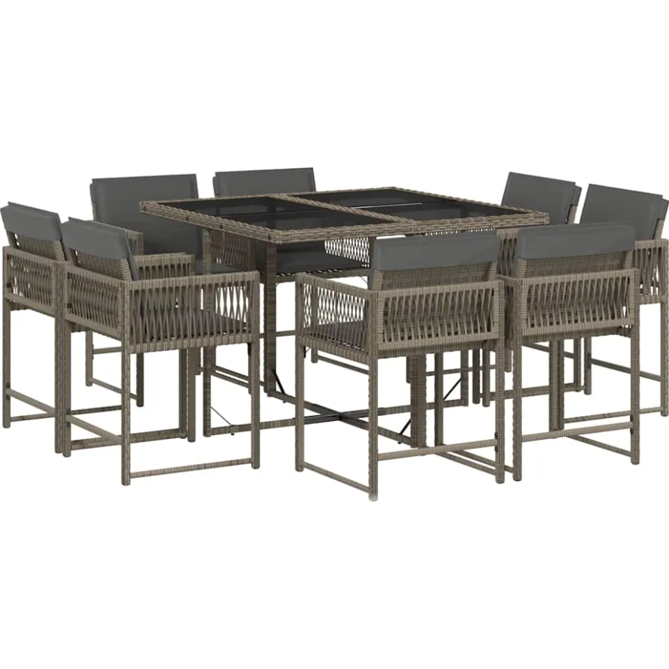 vidaXL 9-delige Tuinset met kussens poly rattan grijs, foto 3