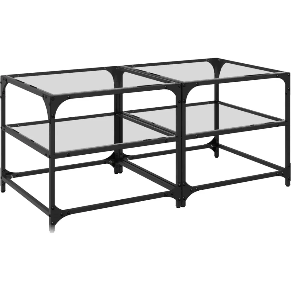 vidaXL Salontafels 2 st met transparant glazen blad 50x50x45 cm staal transparent, foto 3