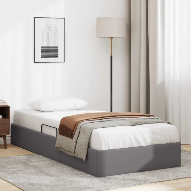 vidaXL Ottoman Bedframe met opslag Grijs 90 x 190 cm Nep Leer