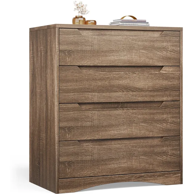 Xbro Ladekast met 4 Ruime Laden – Commode met Uitgesneden Handgrepen en Kantelbeveiliging – Voor Slaapkamer, Woonkamer of Kantoor – Litchbruin – 80 x 40 x 70 cm