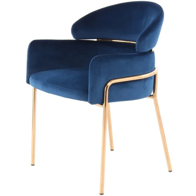 Padiro eetkamerstoel - 58 x 57 x 79 cm - Blauw / Roségoud - Hotel-chic - Polyester, Fluweel, Roestvrij staal - met armleuningen - met rugleuning