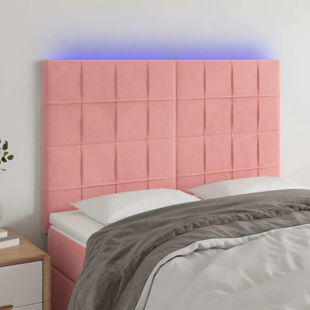 vidaXL Hoofdbord LED 144x5x118/128 cm fluweel zwart Roze