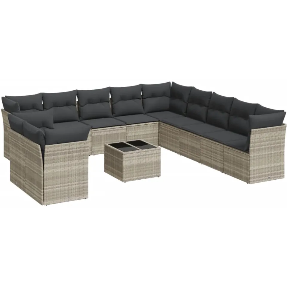 vidaXL 12-delige Loungeset met kussens poly rattan lichtgrijs grijs, foto 3