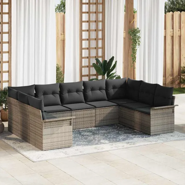 vidaXL Tuin Sofa Set 9 st Lichtgrijs poly rattan grijs, foto 2