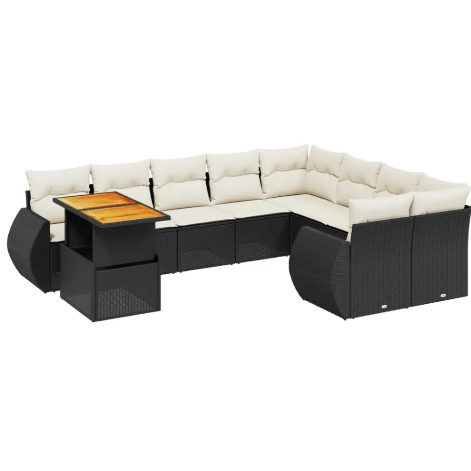 vidaXL 10-delige Loungeset met kussens poly rattan zwart, foto 3