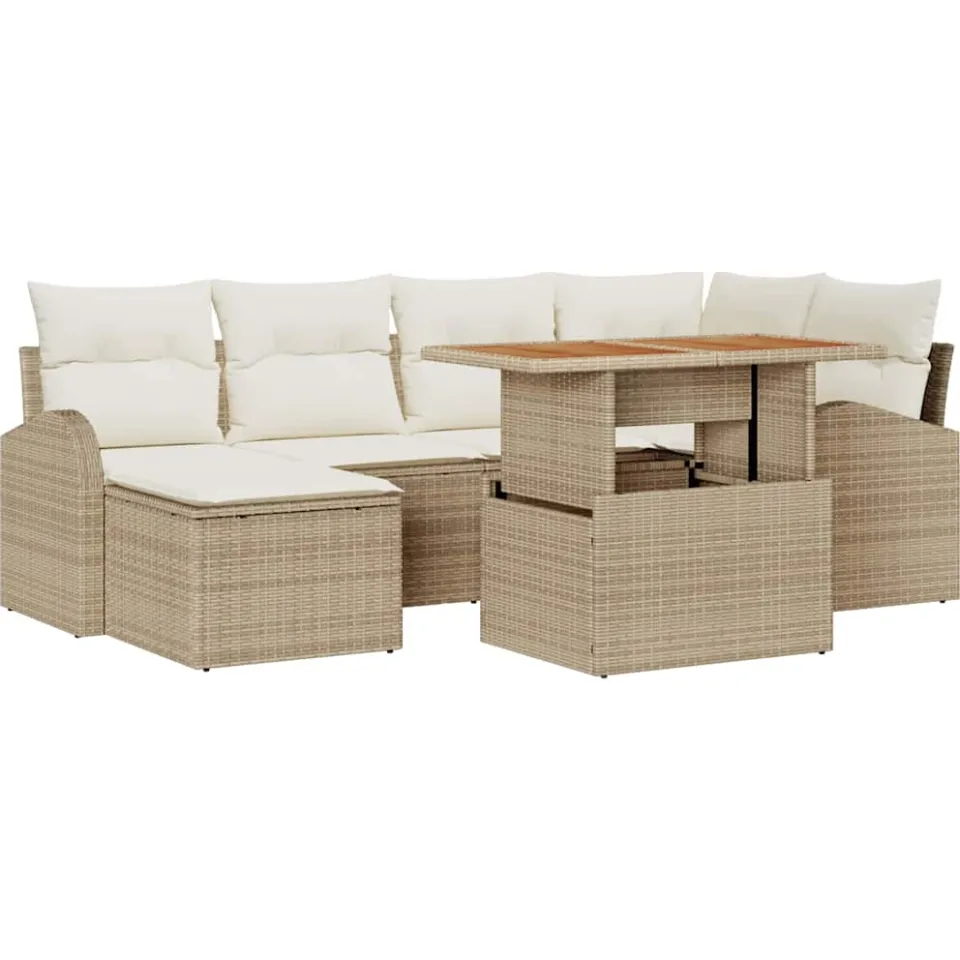 vidaXL Tuin Sofa Set 7 st beige en crèmekleurig
