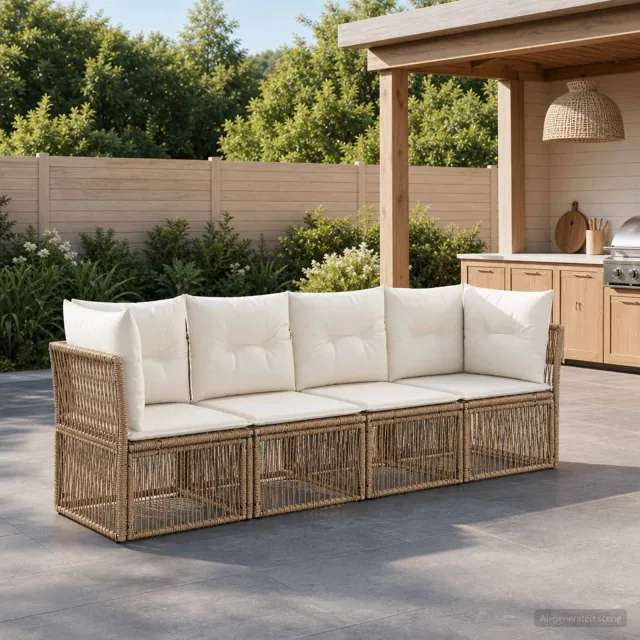 vidaXL Tuinbankenset 4 st 4-zits Beige poly rattan