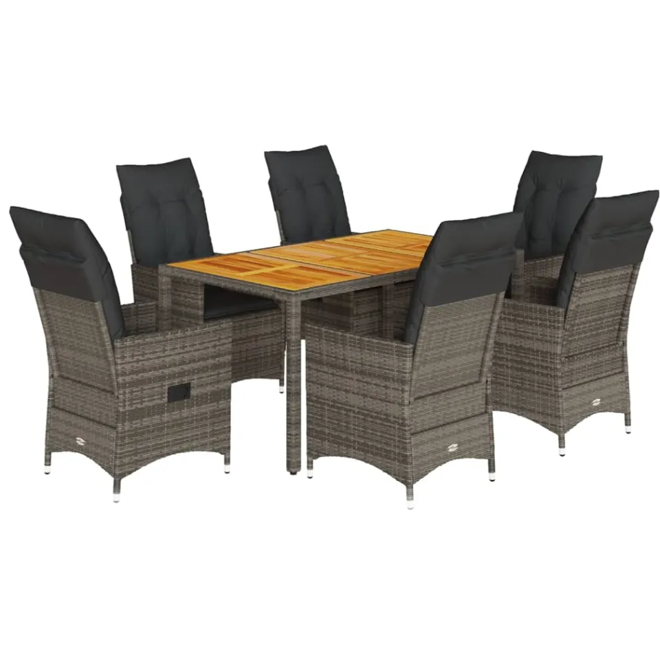 vidaXL 7-delige Tuinset met kussens poly rattan grijs, foto 3