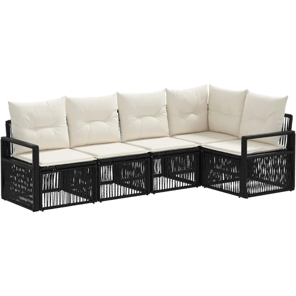 vidaXL Tuinbankenset 5 st 5-zits Zwart poly rattan