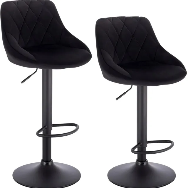 Klarven Barkrukken Set van 2 Fluweel zwart - Barkrukken met Rugleuning - Barkrukken Draaibaar - Bar Stools Kunstleer - Draagvermogen 100 kg - In hoogte verstelbaar - B61xd50xh45cm