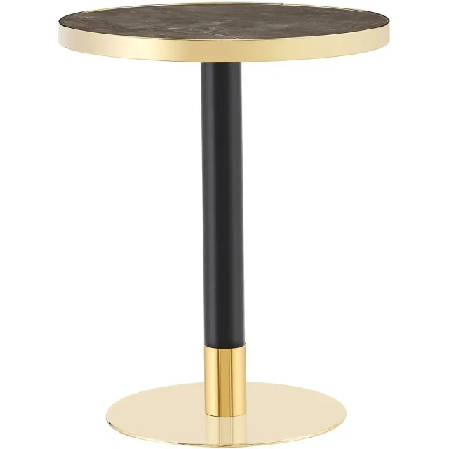 REDOM Bijzettafel - Rond MDF tafelblad met marmerlook - Gouden metalen rand - Metalen onderstel - Moderne stijl - Grijs - Diameter 60 cm x hoogte 73,7 cm