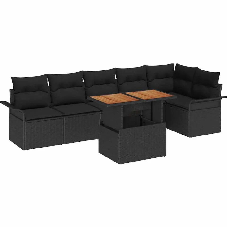 vidaXL Tuin Sofa Set 7 st Zwart Poly riet
