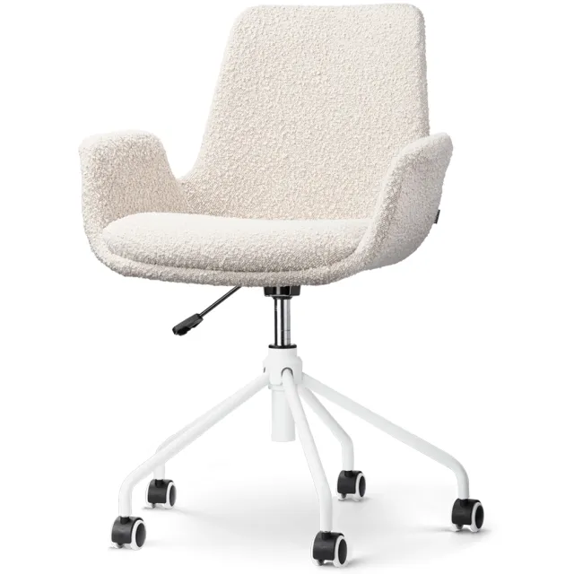 Nolon Nout-Eef bureaustoel bouclé beige - wit onderstel