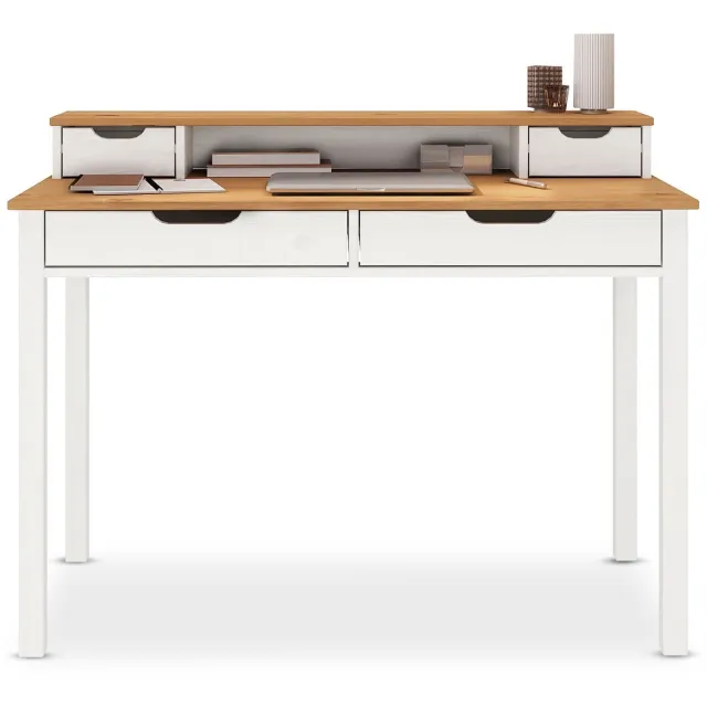 IDIMEX Bureau RAUL met 4 lades van massief hout – eiken / wit