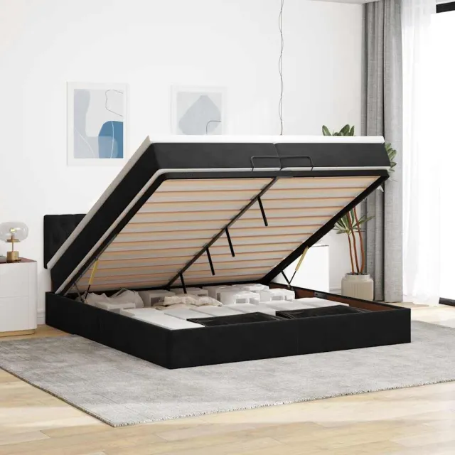 vidaXL Ottoman bed met matrassen en LED's 200x200cm fluweel zwart