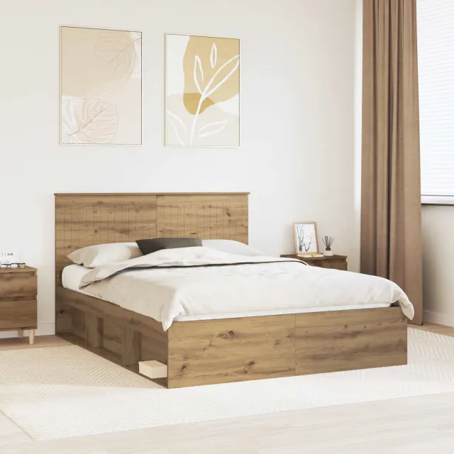 vidaXL Bedframe Artisanaal eiken 150 x 200 cm Massief grenenhout